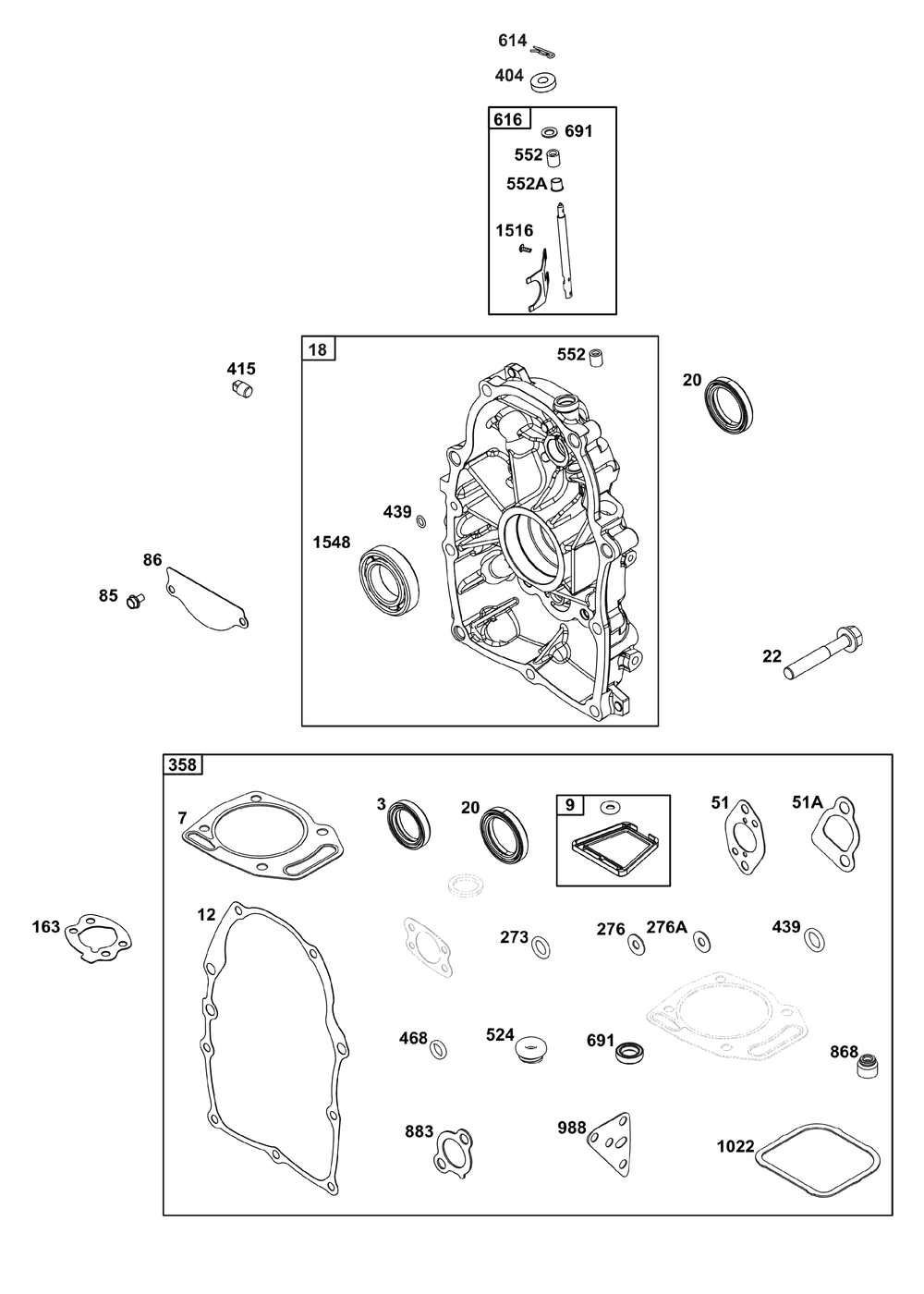 Crankcase Cover/Sump Group Diagram and Parts List for 356447-0670-G1 200000 - 399999 Briggs and Stratton Engine